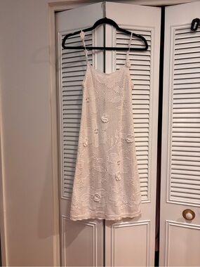 wild fable Cream Crochet Mini Dress with Floral Accents